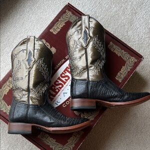 Resistol Ranch Black Ostrich and Pewter Calf Leather Western Boots 5 1/2B